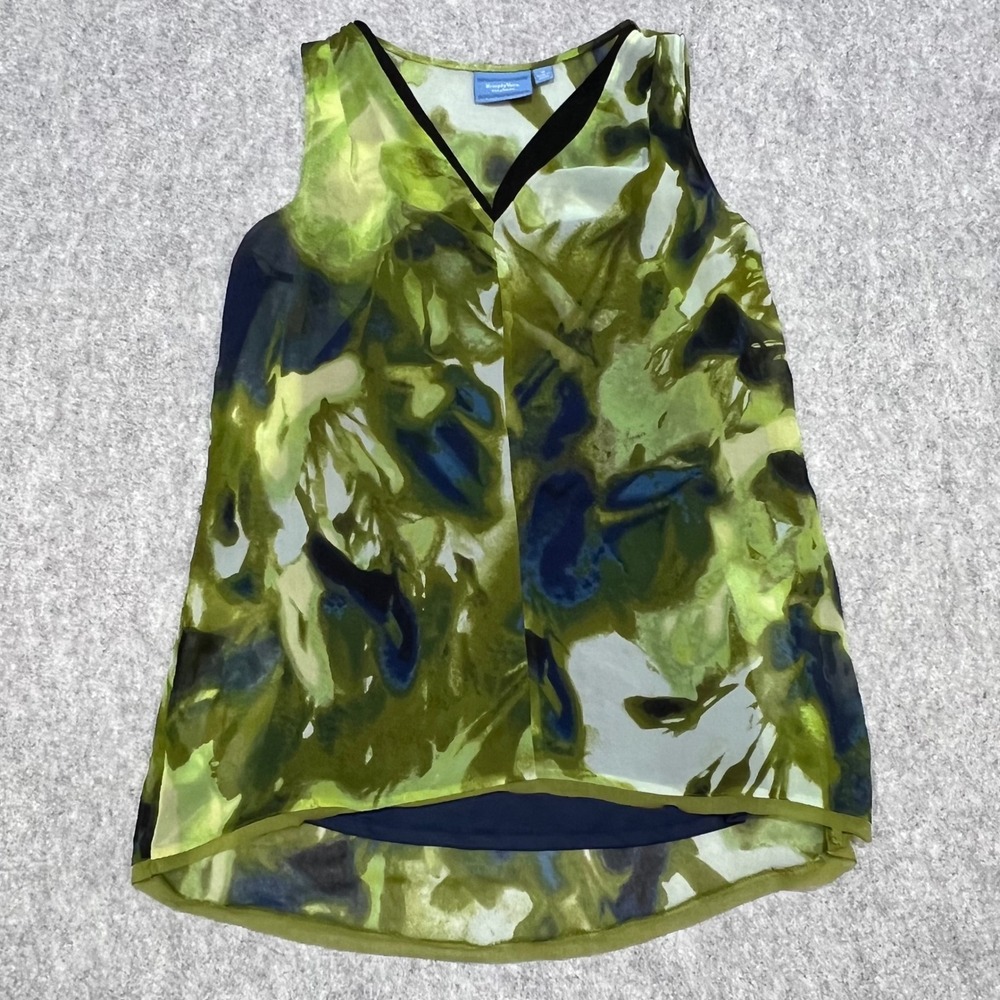 Simply Vera Vera Wang Green Blue Abstract Floral V-Neck Sleeveless Blouse Medium